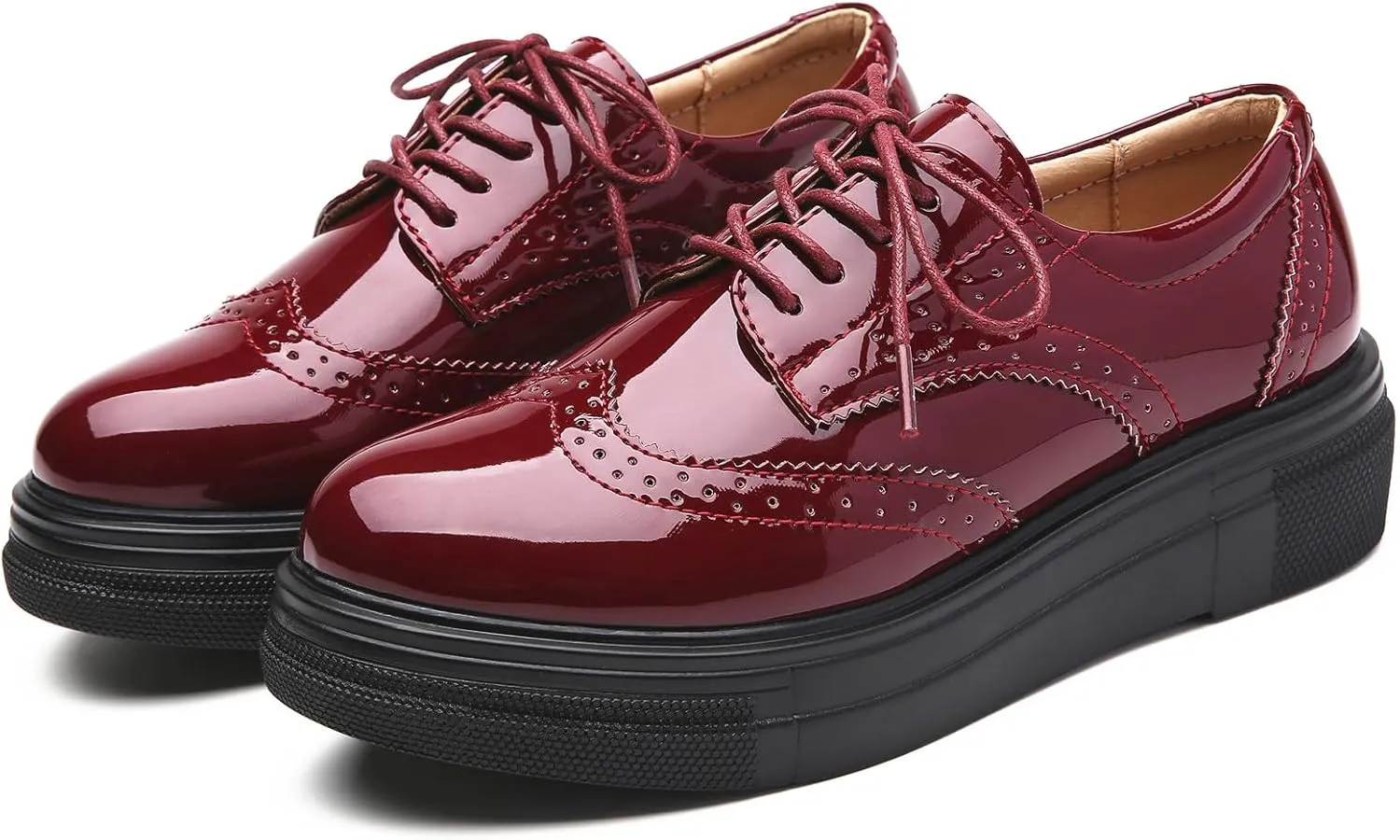 DADAWEN Women's Platform Lace-Up Comfort Wingtips Square Toe Oxford Shoes Brogues