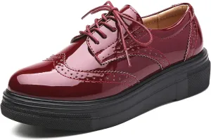 DADAWEN Women's Platform Lace-Up Comfort Wingtips Square Toe Oxford Shoes Brogues