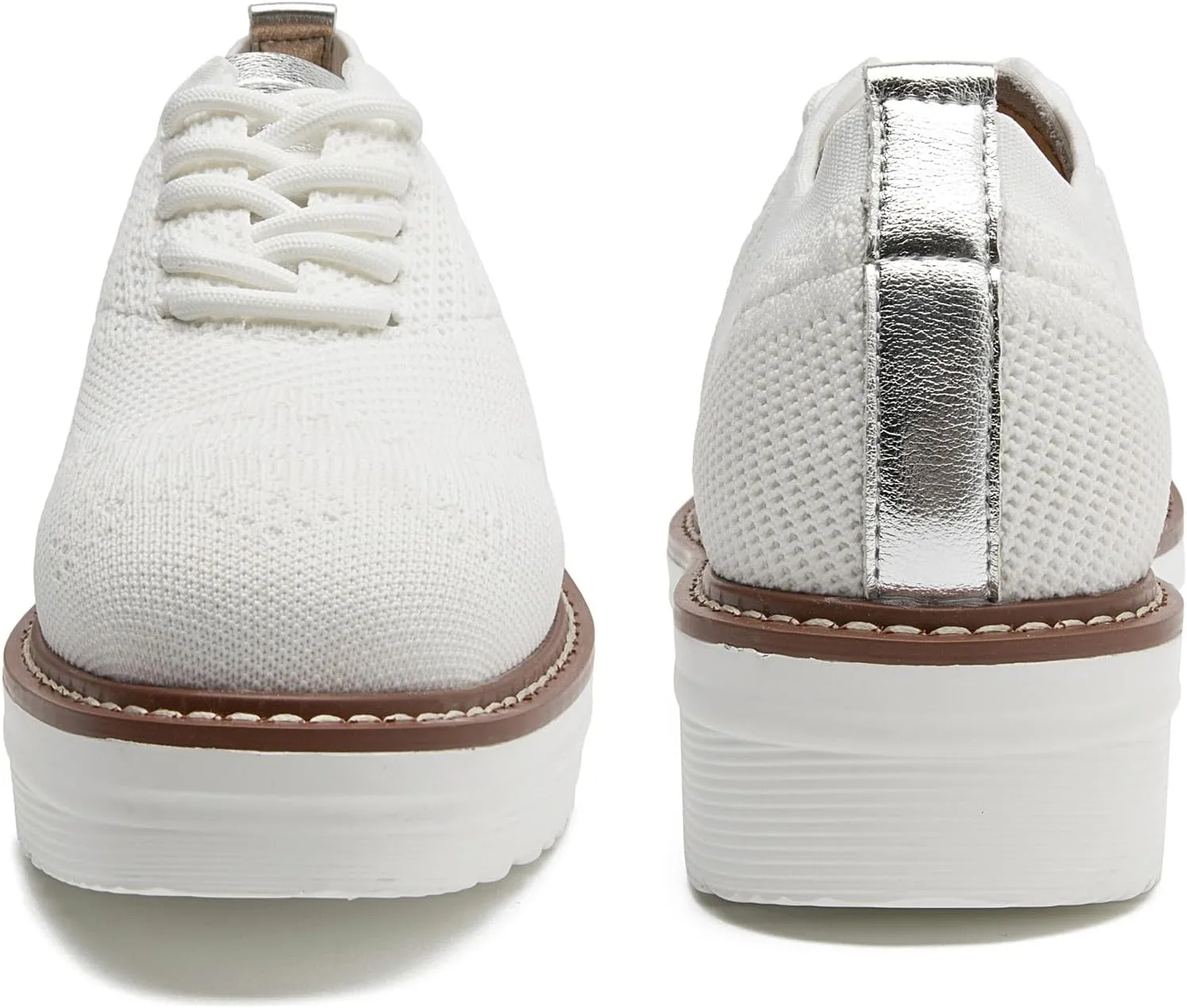 DADAWEN Women's Platform Lace-Up Wingtips Square Toe Oxford Shoes Mesh Breathable Knit Comfort Casual Dressy School Work Dress Shoes