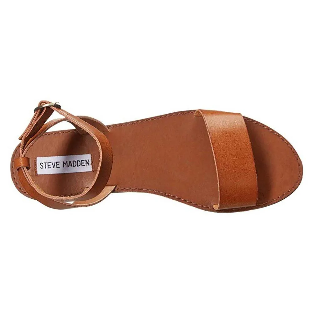 Dairr Tan Leather Flat Sandals