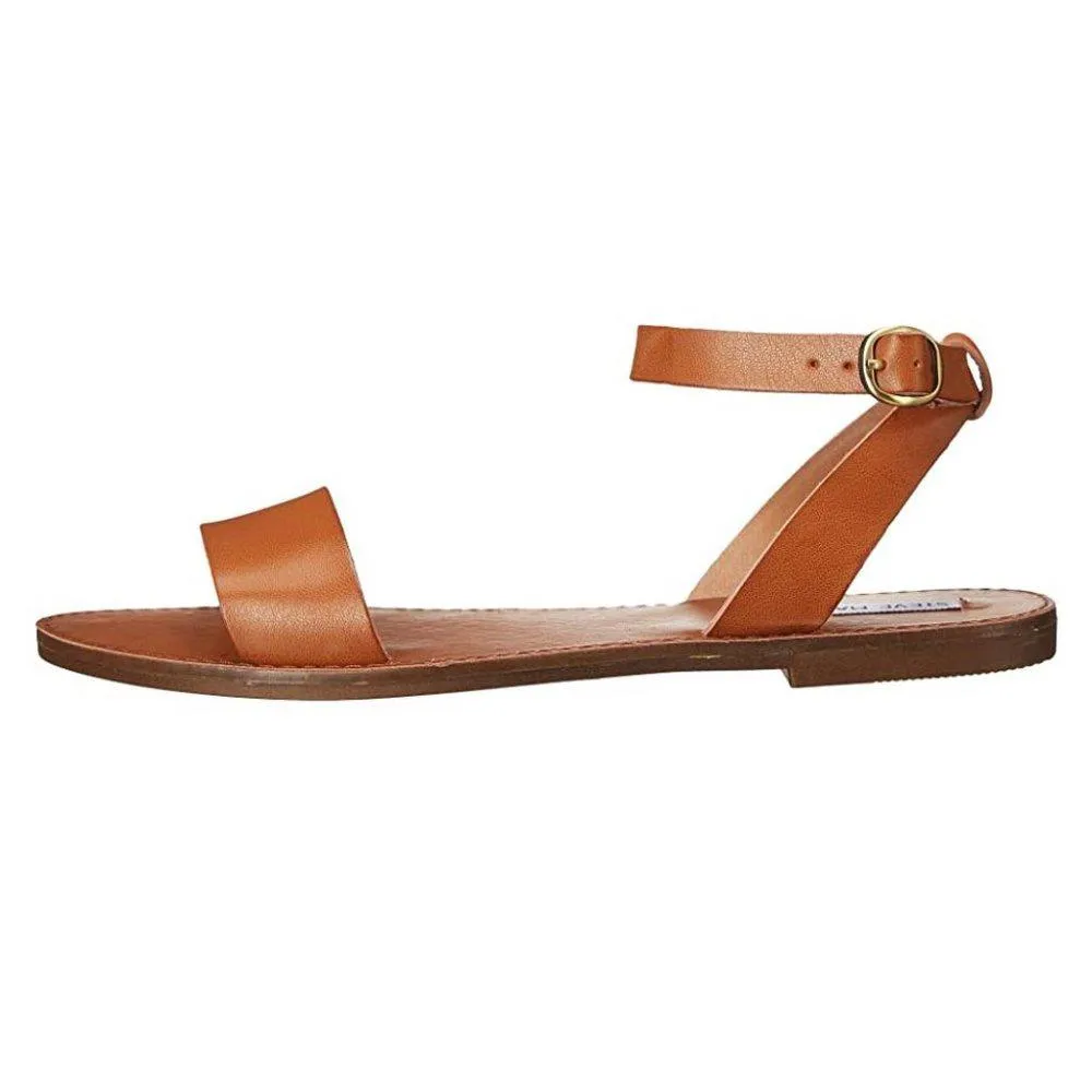Dairr Tan Leather Flat Sandals