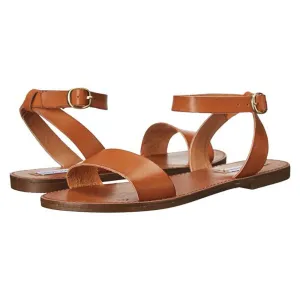 Dairr Tan Leather Flat Sandals