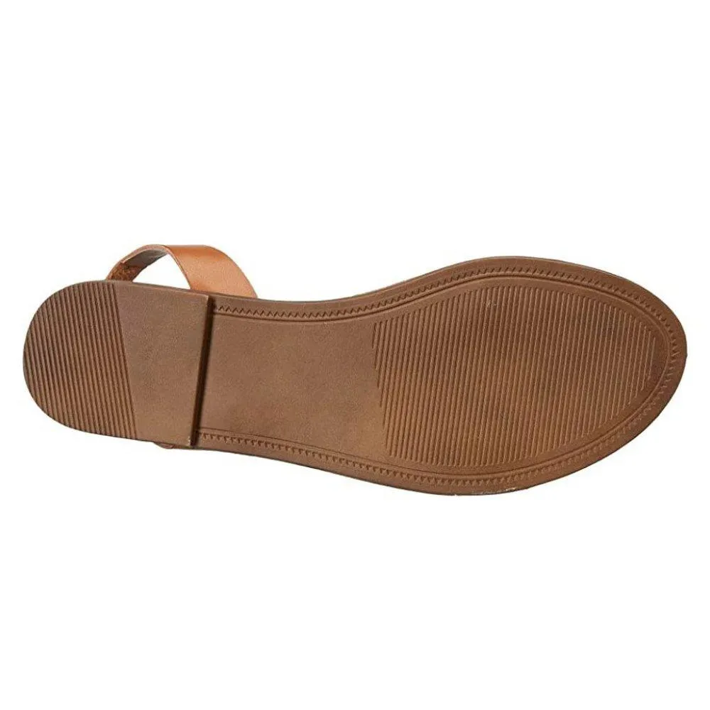 Dairr Tan Leather Flat Sandals