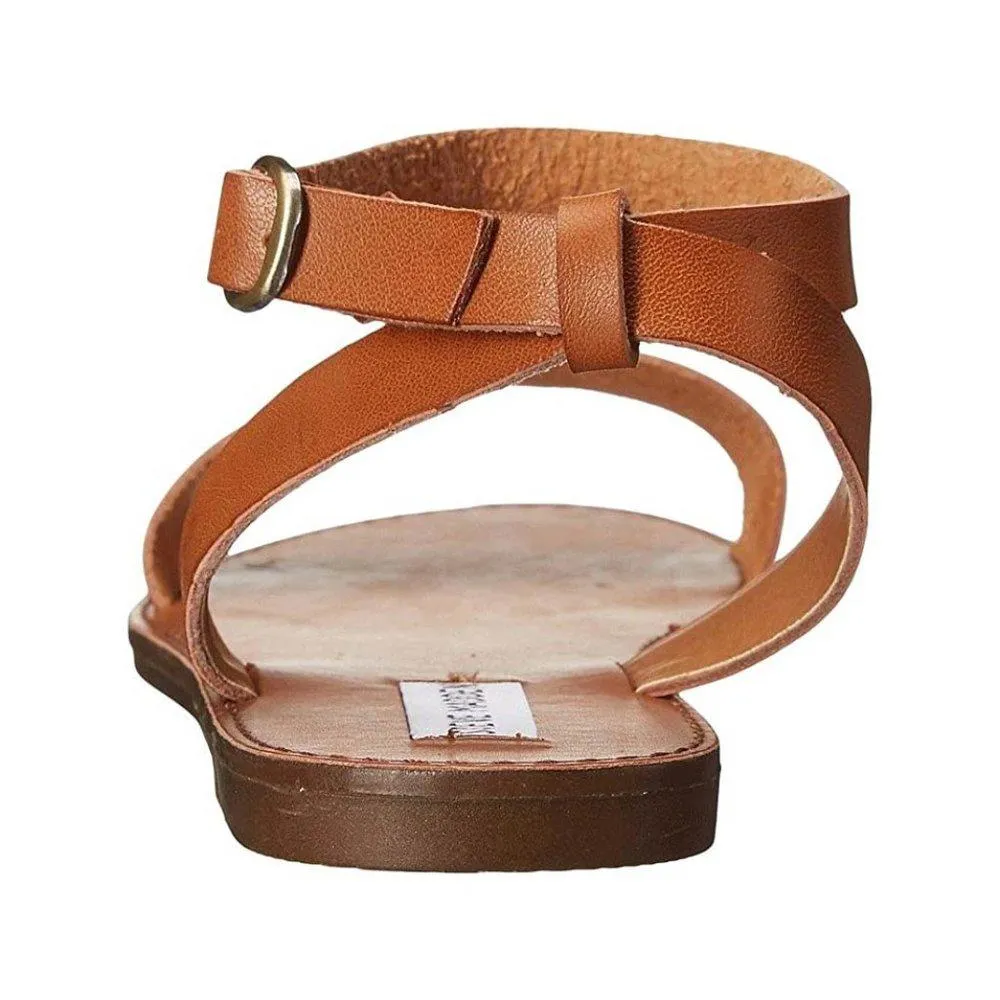 Dairr Tan Leather Flat Sandals