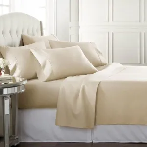 Danjor Linens King Sheet Set 6 Piece Hotel Quality Bed Sheet w/ 4 Pillowcases - Microfiber Sheet Sets with Deep Pockets, Breathable Cooling Wrinkle Free, Machine Washable for King Size Bed, Cream