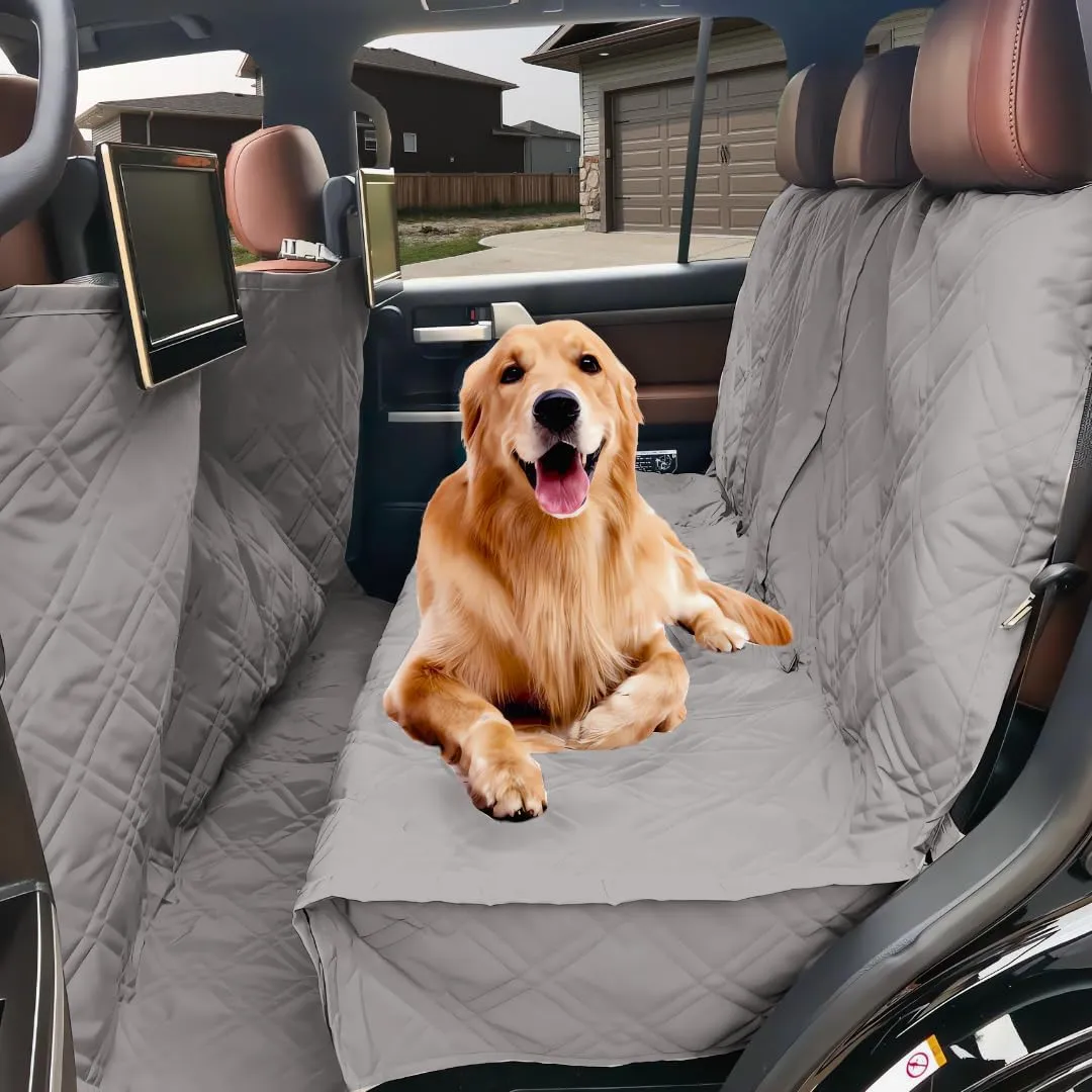 Deluxe Quilted and Padded Dog Pet Car Back Seat Cover with Comforting Fabric, Non-Slip Backing Best for Full Size Truck Crew Cab, Large SUV - Travel with Your Pet Mess Free - Extra Wide 62"x94", Grey