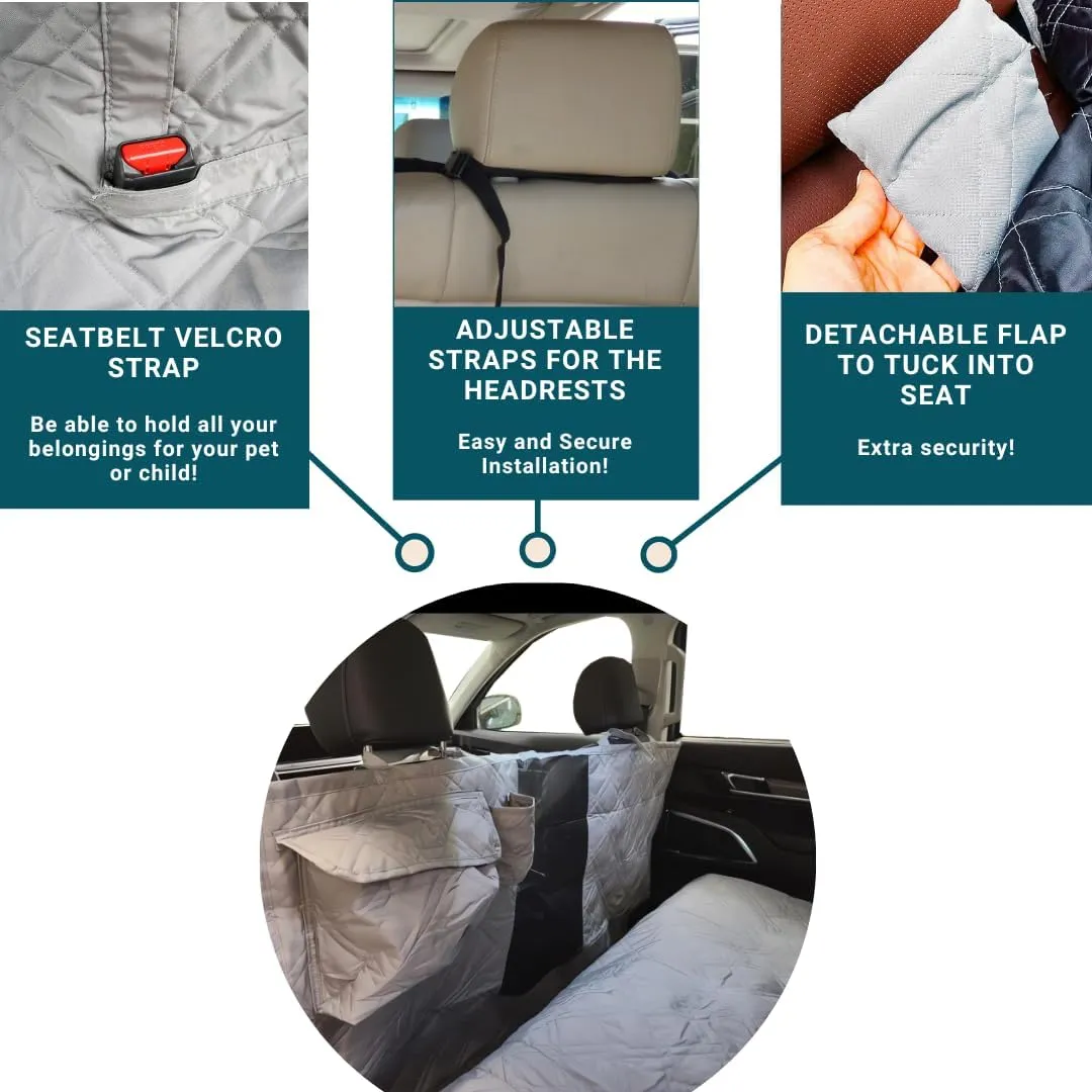 Deluxe Quilted and Padded Dog Pet Car Back Seat Cover with Comforting Fabric, Non-Slip Backing Best for Full Size Truck Crew Cab, Large SUV - Travel with Your Pet Mess Free - Extra Wide 62"x94", Grey