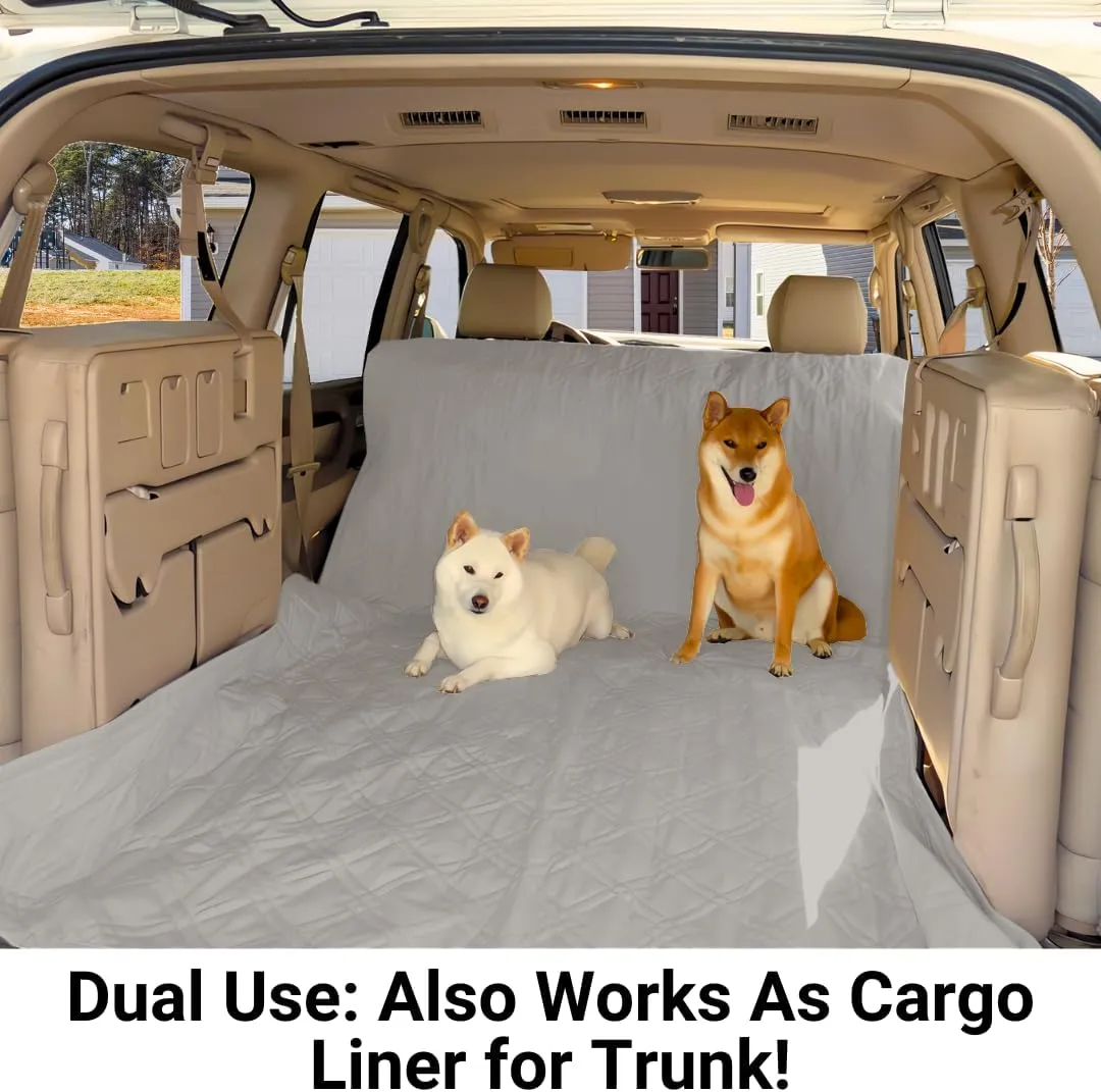 Deluxe Quilted and Padded Dog Pet Car Back Seat Cover with Comforting Fabric, Non-Slip Backing Best for Full Size Truck Crew Cab, Large SUV - Travel with Your Pet Mess Free - Extra Wide 62"x94", Grey