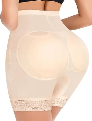 DERCA Padded Underwear for Women Butt Lifter Seamless Booty Pads Butt Enhancer Panties Lace Shapewear Boyshorts