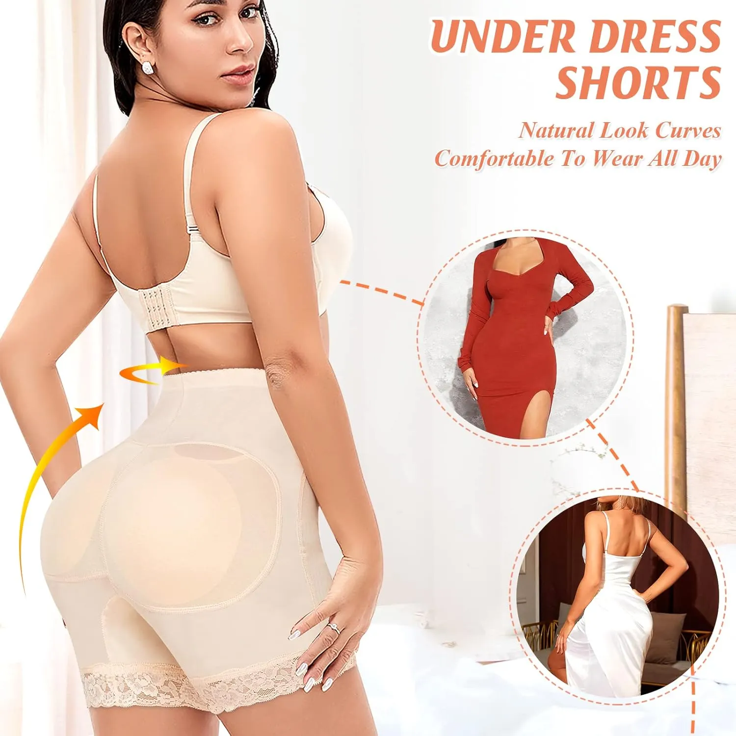 DERCA Padded Underwear for Women Butt Lifter Seamless Booty Pads Butt Enhancer Panties Lace Shapewear Boyshorts