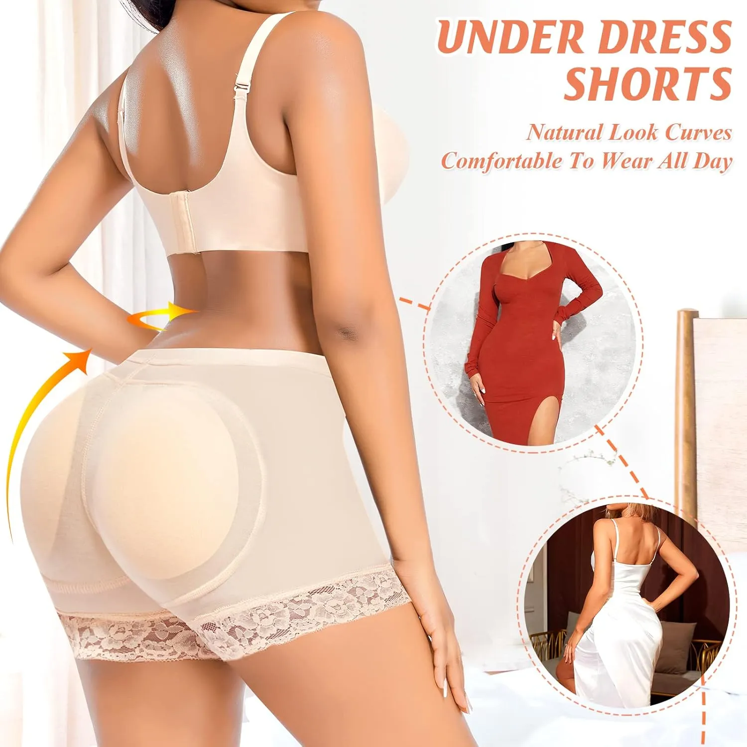 DERCA Padded Underwear for Women Butt Lifter Seamless Booty Pads Butt Enhancer Panties Lace Shapewear Boyshorts