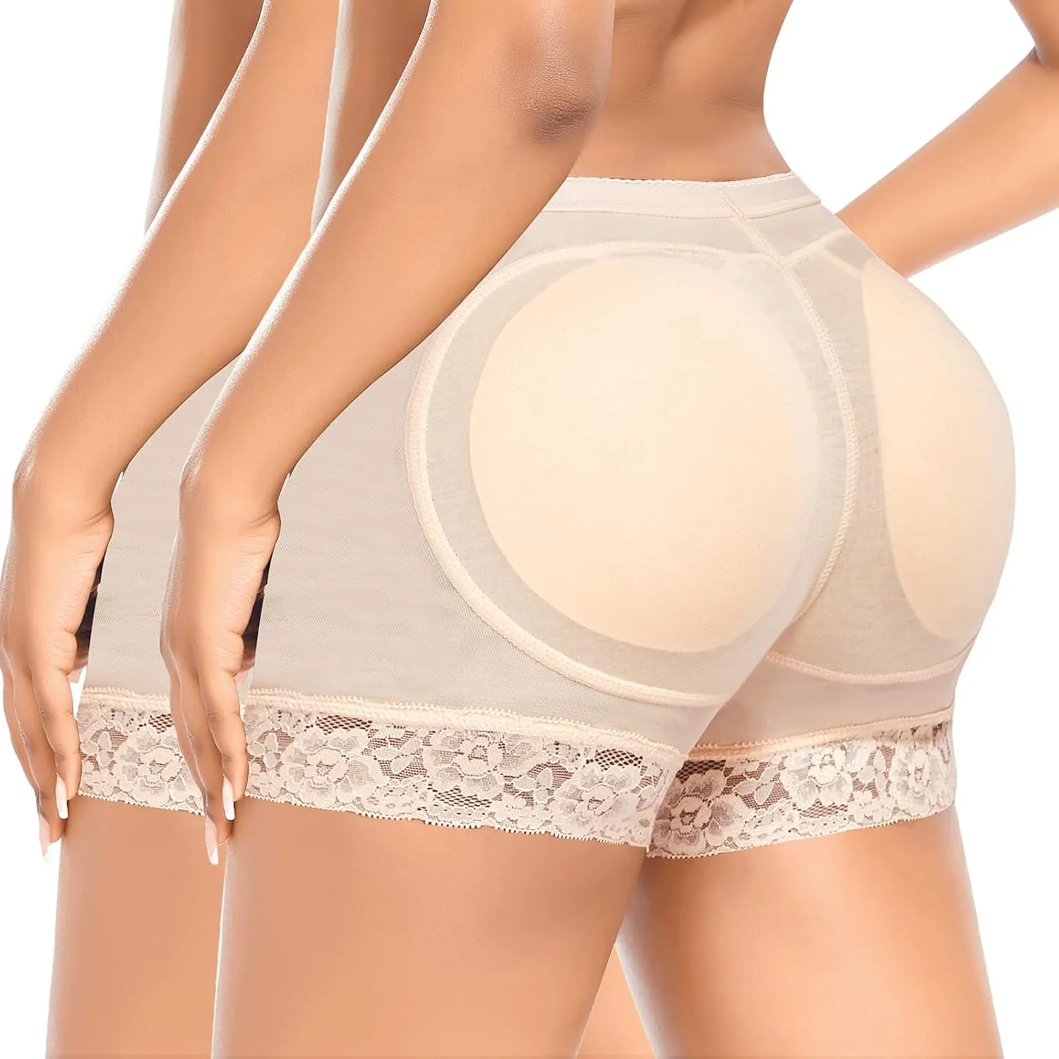 DERCA Padded Underwear for Women Butt Lifter Seamless Booty Pads Butt Enhancer Panties Lace Shapewear Boyshorts