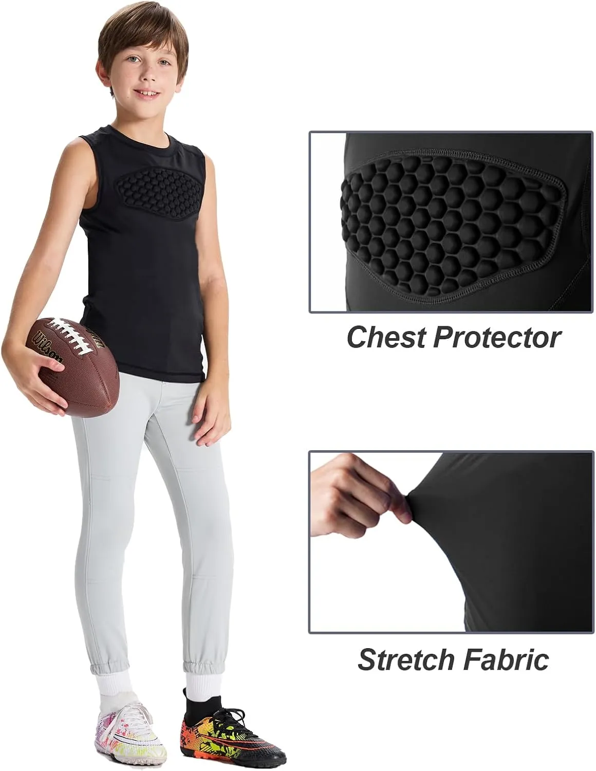 DEVOROPA Youth Baseball Chest Protector Softball Padded Compression Shirt Football Lacrosse Heart Guard Sternum Undershirt
