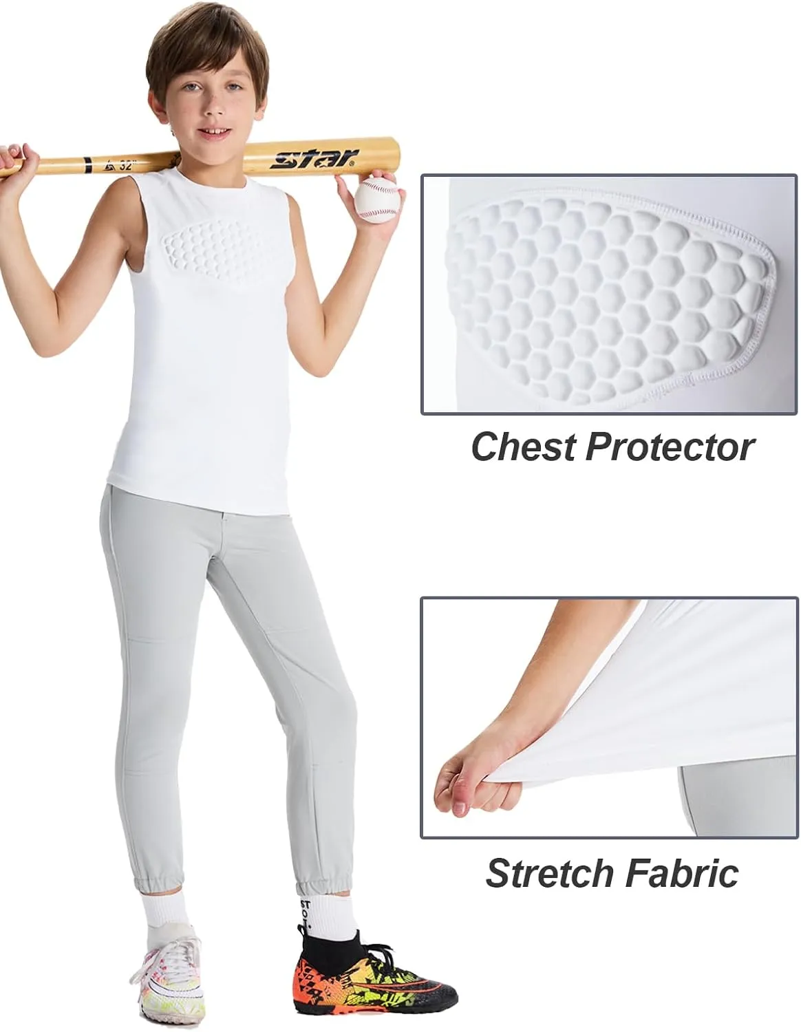 DEVOROPA Youth Baseball Chest Protector Softball Padded Compression Shirt Football Lacrosse Heart Guard Sternum Undershirt