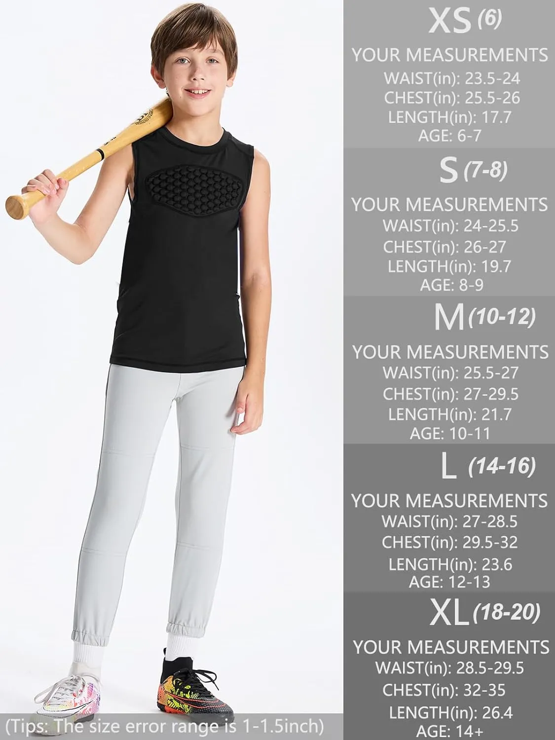 DEVOROPA Youth Baseball Chest Protector Softball Padded Compression Shirt Football Lacrosse Heart Guard Sternum Undershirt