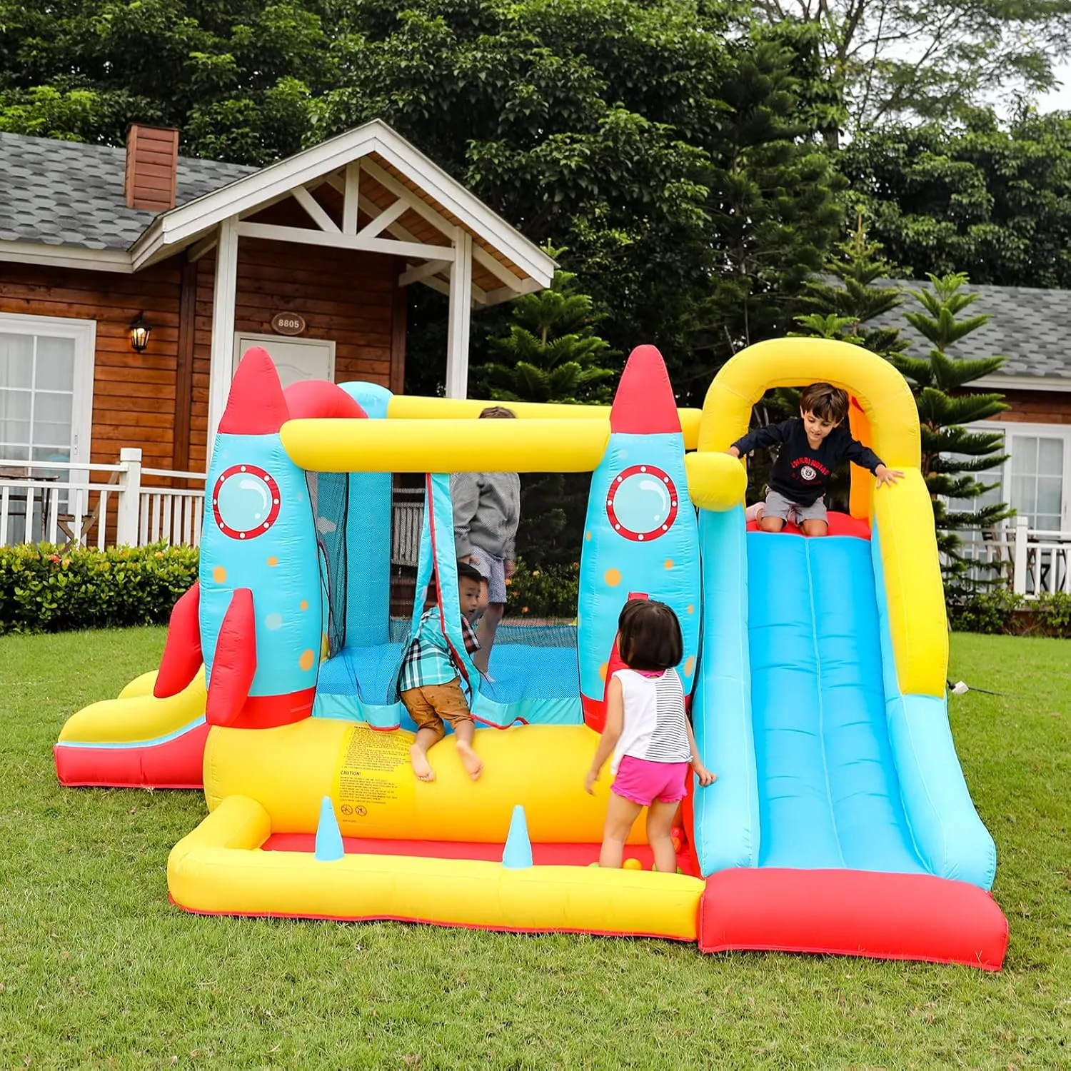 Doctor Dolphin Rocket Bounce House, Inflatable Bounce House with Blower, Inflatable Bouncy House for Kids Outdoor,Toddle Bouncing House with Slide for Backyard Party