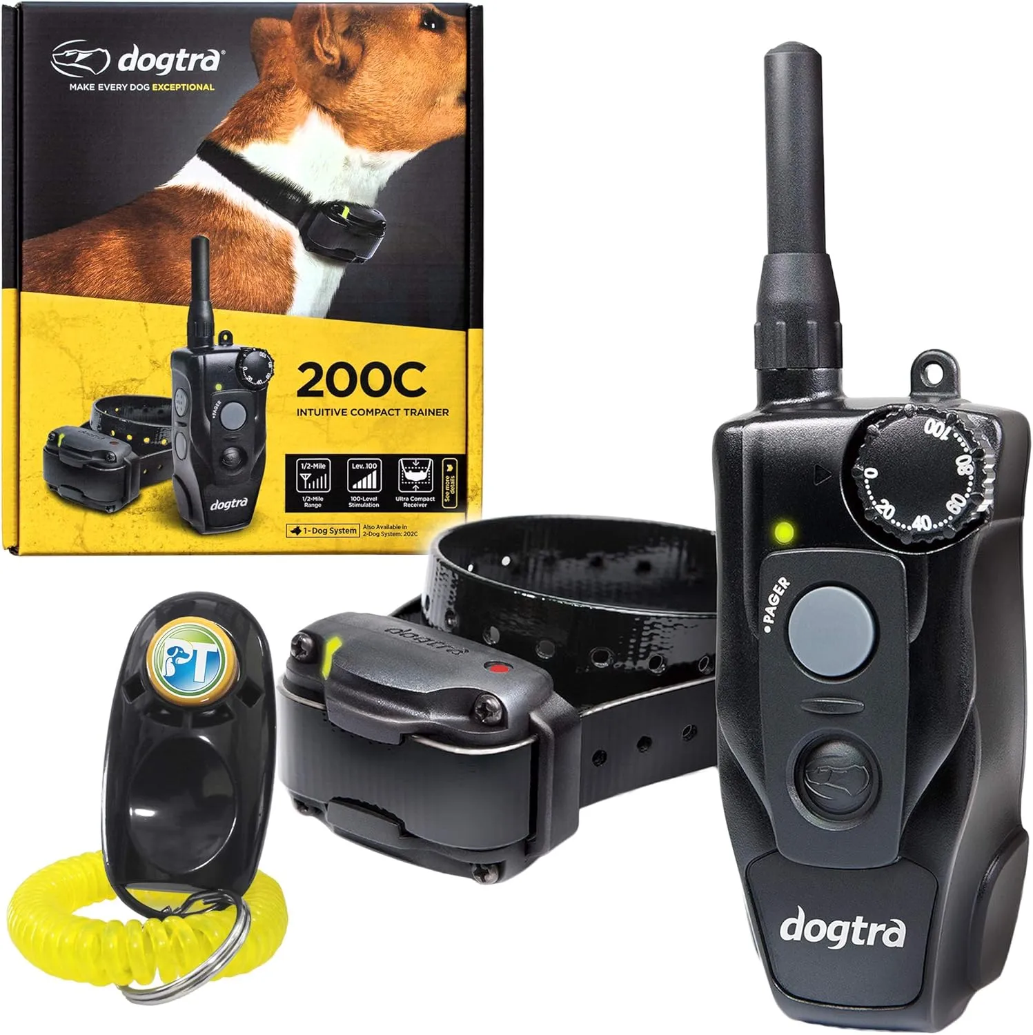 Dogtra 200C Remote Training E-Collar - 1/2 Mile Range - Static, Vibration, Low-Medium Output, Adjustable Levels, Waterproof, Electric Dog Collar for Basic Obedience Training of Small, Medium Dogs