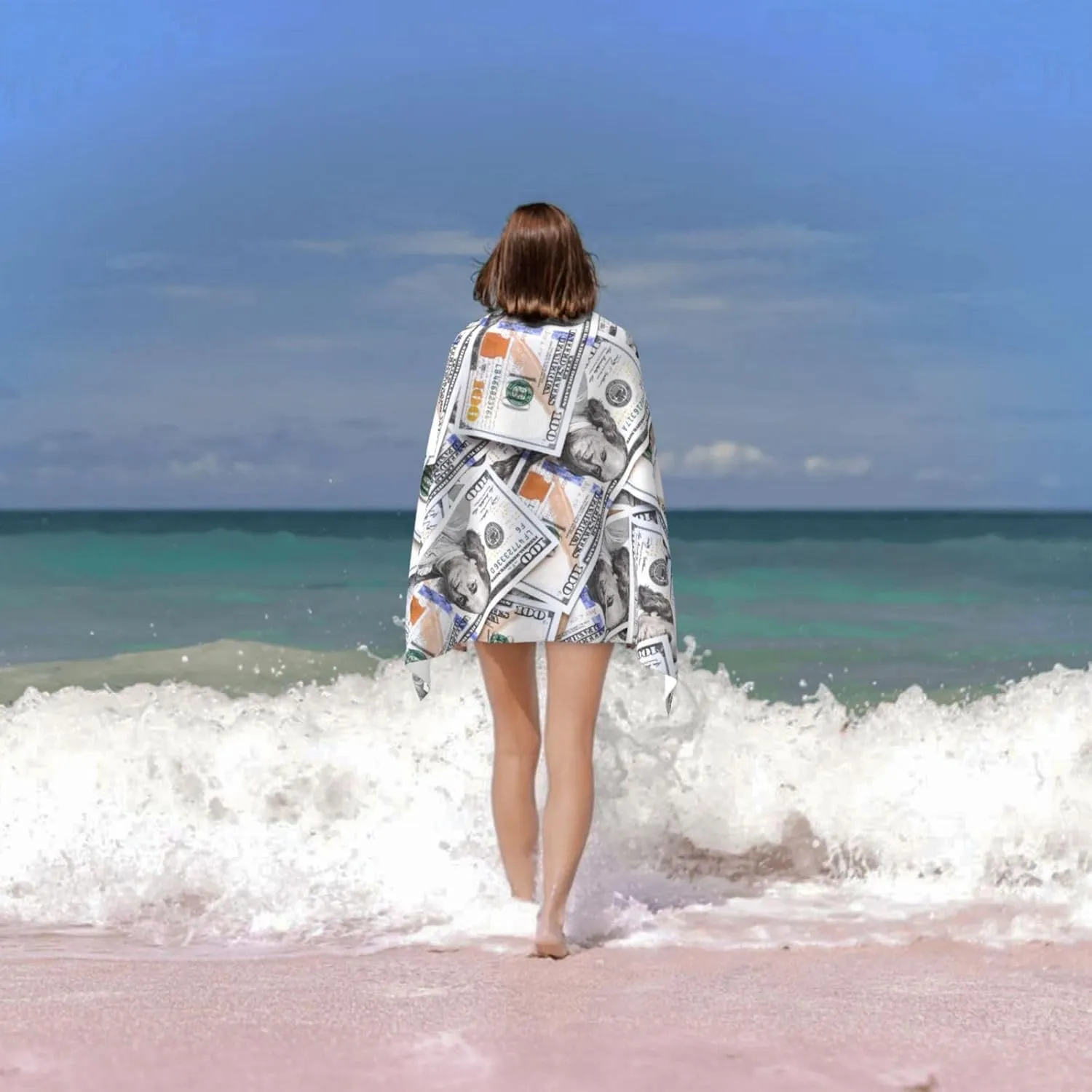 Dollar Money Novelty Pattern Fun Beach Towel Quick Dry Microfiber Bath Towels for Bathroom Soft Sand Free Beach Towels Summer Essentials Travel Swimming Decor Gifts for Women Men