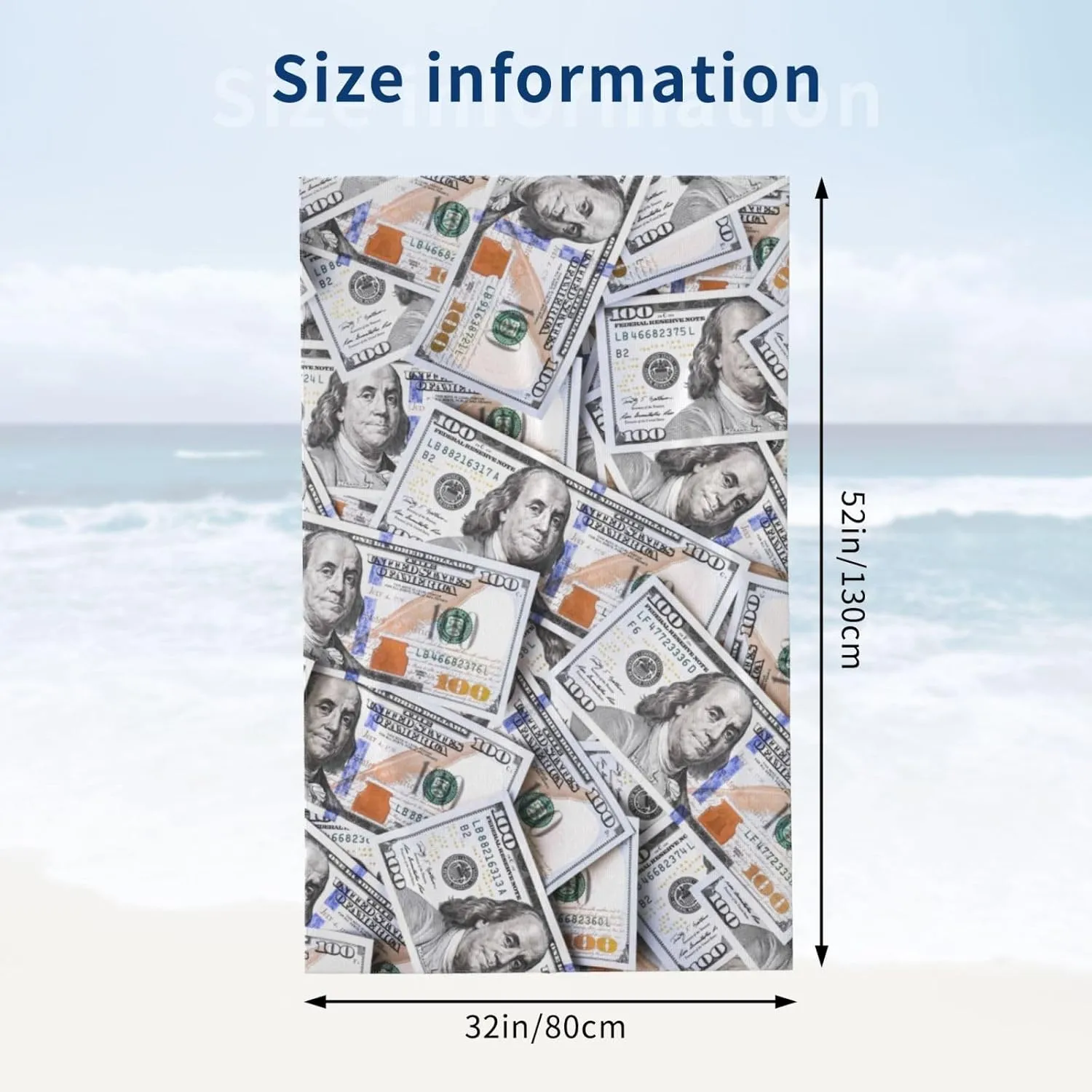 Dollar Money Novelty Pattern Fun Beach Towel Quick Dry Microfiber Bath Towels for Bathroom Soft Sand Free Beach Towels Summer Essentials Travel Swimming Decor Gifts for Women Men