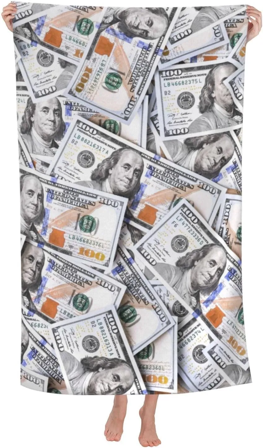 Dollar Money Novelty Pattern Fun Beach Towel Quick Dry Microfiber Bath Towels for Bathroom Soft Sand Free Beach Towels Summer Essentials Travel Swimming Decor Gifts for Women Men