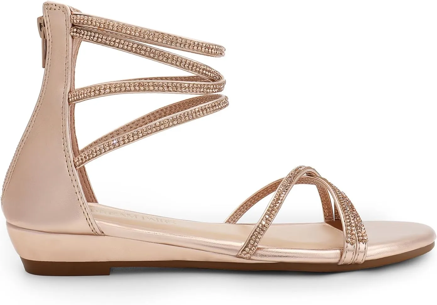 DREAM PAIRS Women's Ankle Strap Flat Sandals Summer Dressy Strappy Gladiator Rhinestones Sandals
