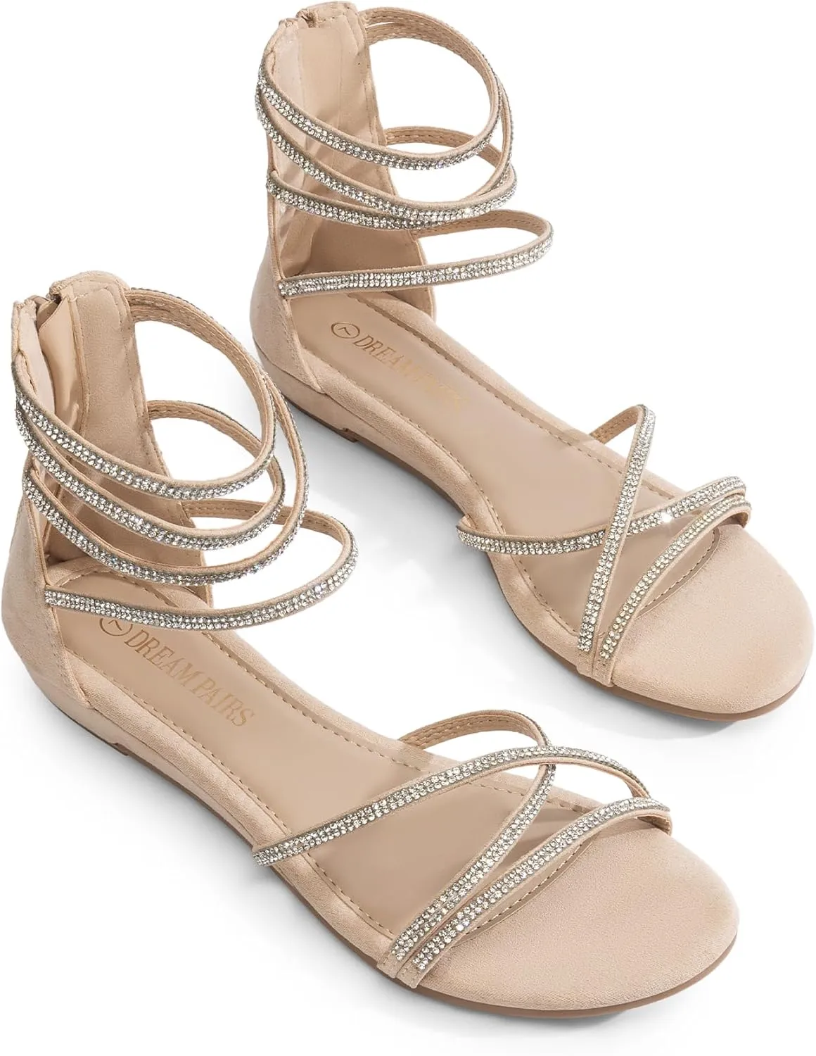 DREAM PAIRS Women's Ankle Strap Flat Sandals Summer Dressy Strappy Gladiator Rhinestones Sandals