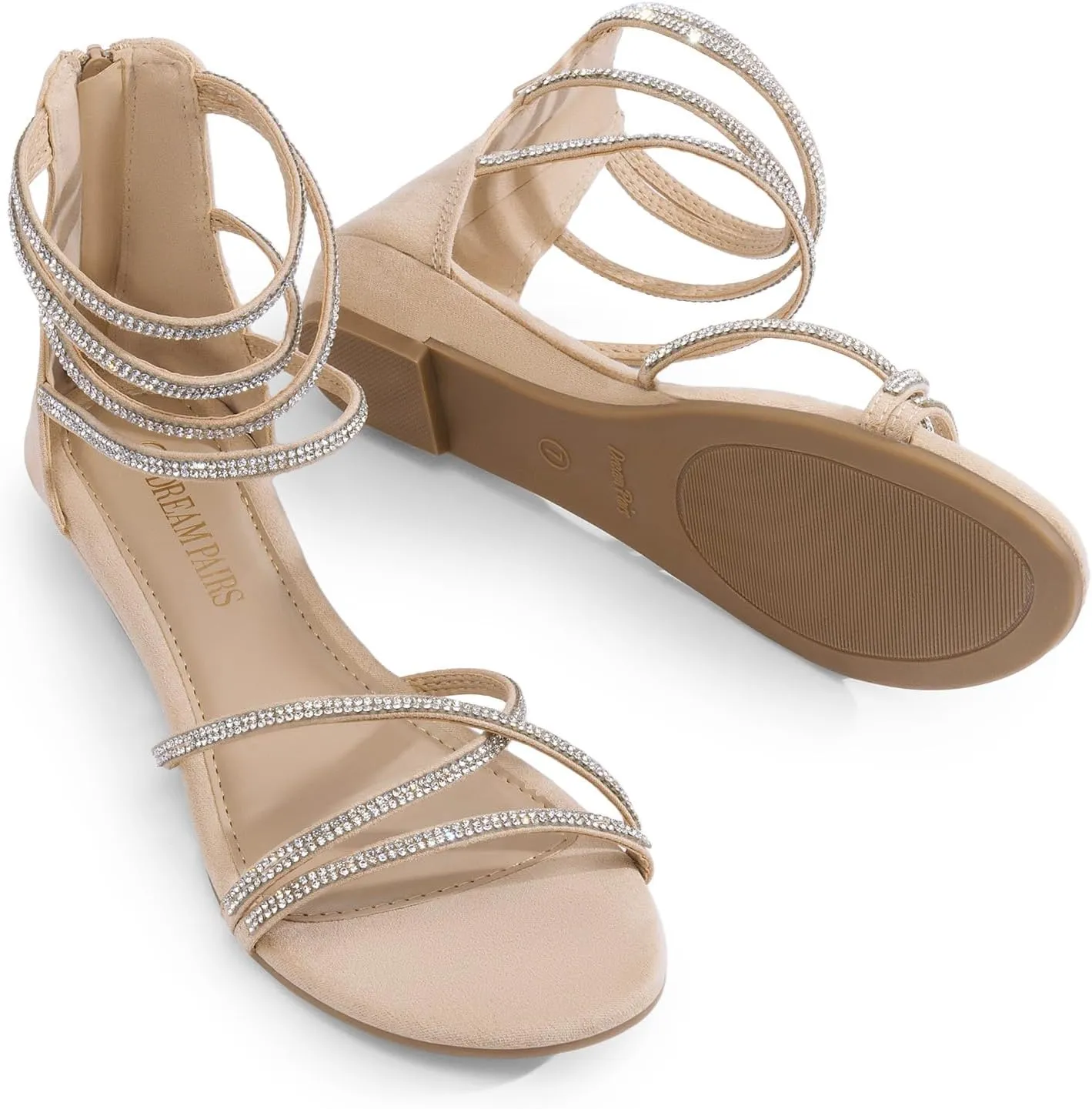 DREAM PAIRS Women's Ankle Strap Flat Sandals Summer Dressy Strappy Gladiator Rhinestones Sandals