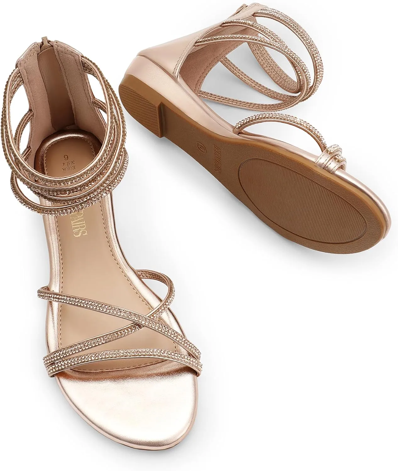 DREAM PAIRS Women's Ankle Strap Flat Sandals Summer Dressy Strappy Gladiator Rhinestones Sandals