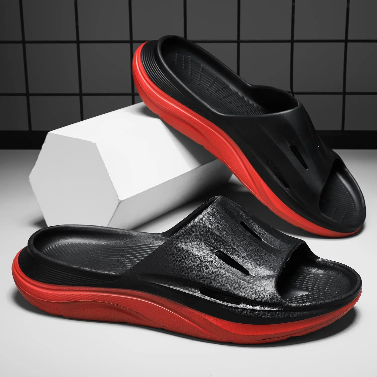 DUDHUH Cloud Slides For Men Slip On Black Platform Slide Sandals House Pillow Slippers Shower Indoor And Outdoor Summer Thick Sole
