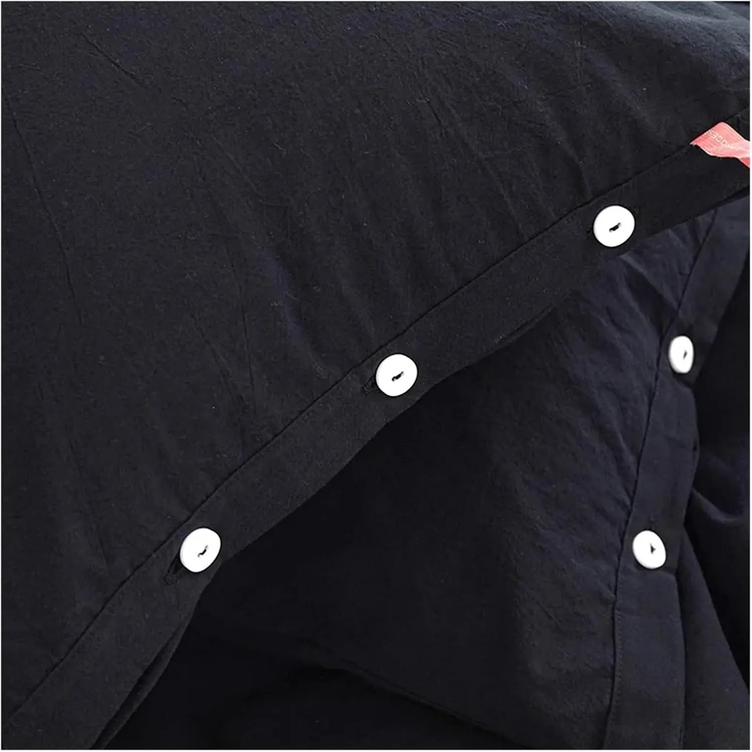 Duvet Cover Sets, 100% Washed Cotton Linen Feel Soft Comfy 4Pcs Bedding Set Solid Navy Black Button Closure Duvet Cover 1 Bed Sheet 2 Pillow Shams(B,Twin 4pcs)