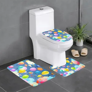 EkcoS Colorful Balloons Bathroom Rugs Set 3 Piece Microfiber Bath Shower Mat and U-Shaped Toilet Rug, Machine Wash Dry, Non Slip Absorbent Bath Rug for Tub.