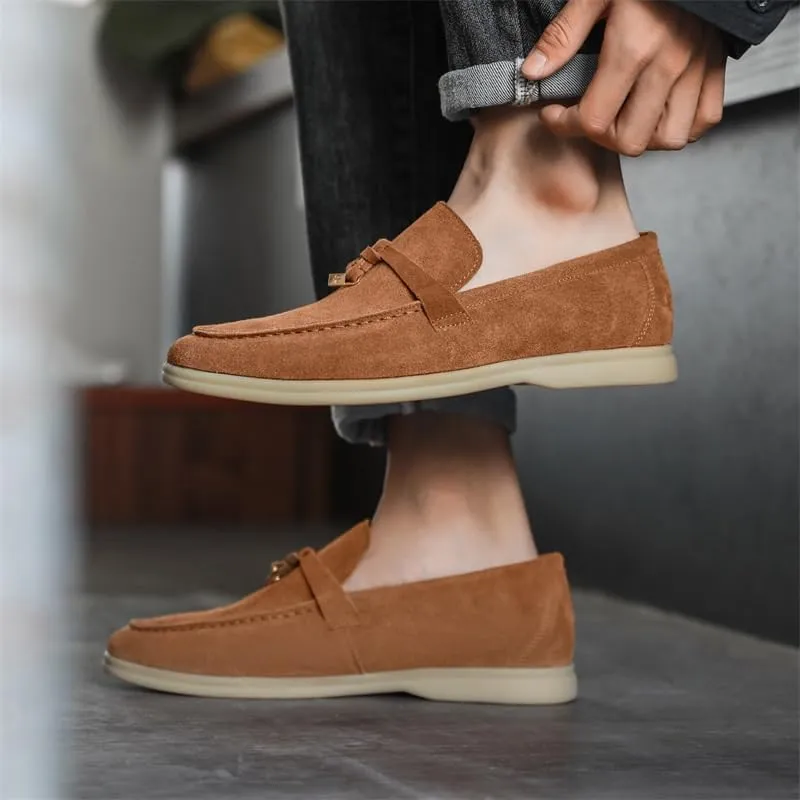 Elegant Men's Suede Leather Penny Loafers with Chunky Platform, Non-Slip Lug Sole, and Round Toe Design for Business and Casual Wear