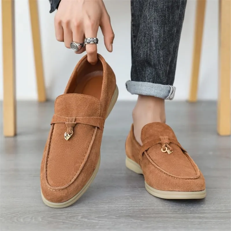 Elegant Men's Suede Leather Penny Loafers with Chunky Platform, Non-Slip Lug Sole, and Round Toe Design for Business and Casual Wear