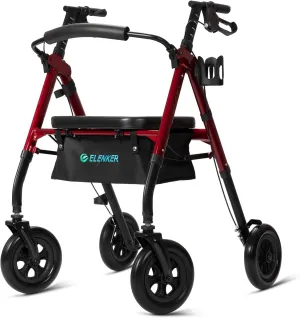ELENKER All-Terrain Heavy Duty Rollator Walker with Wide Seat and Backrest, 10” Wheels, Supports Up to 500lbs for Seniors, Red