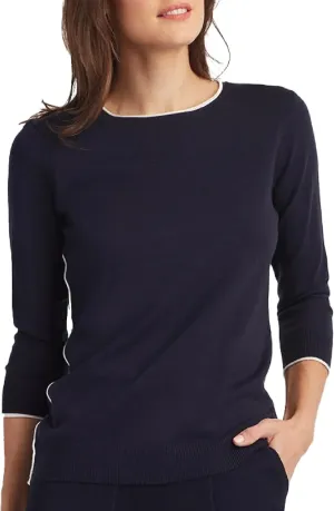 ELLEN TRACY Women's Crew Neck Sweater, Blair Long Sleeve Pullover Crewneck Top