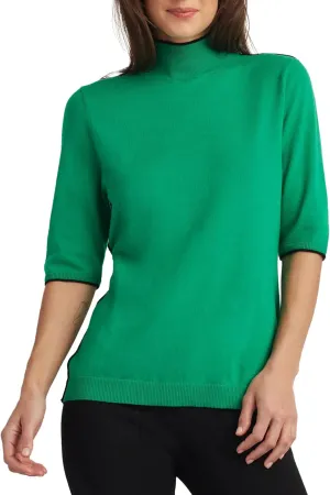 ELLEN TRACY Women's Mock Neck Sweater, Carlee Elbow Sleeve Turtleneck Pullover Shirt Top