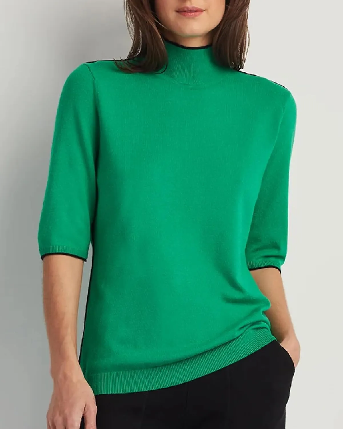 ELLEN TRACY Women's Mock Neck Sweater, Carlee Elbow Sleeve Turtleneck Pullover Shirt Top