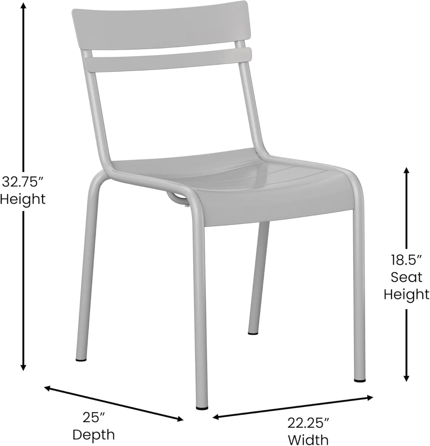 EMMA   OLIVER Rennes Armless Stacking Dining Chair - Indoor/Outdoor 2-Slat Chair with Powder Coated Frame - Quicksilver
