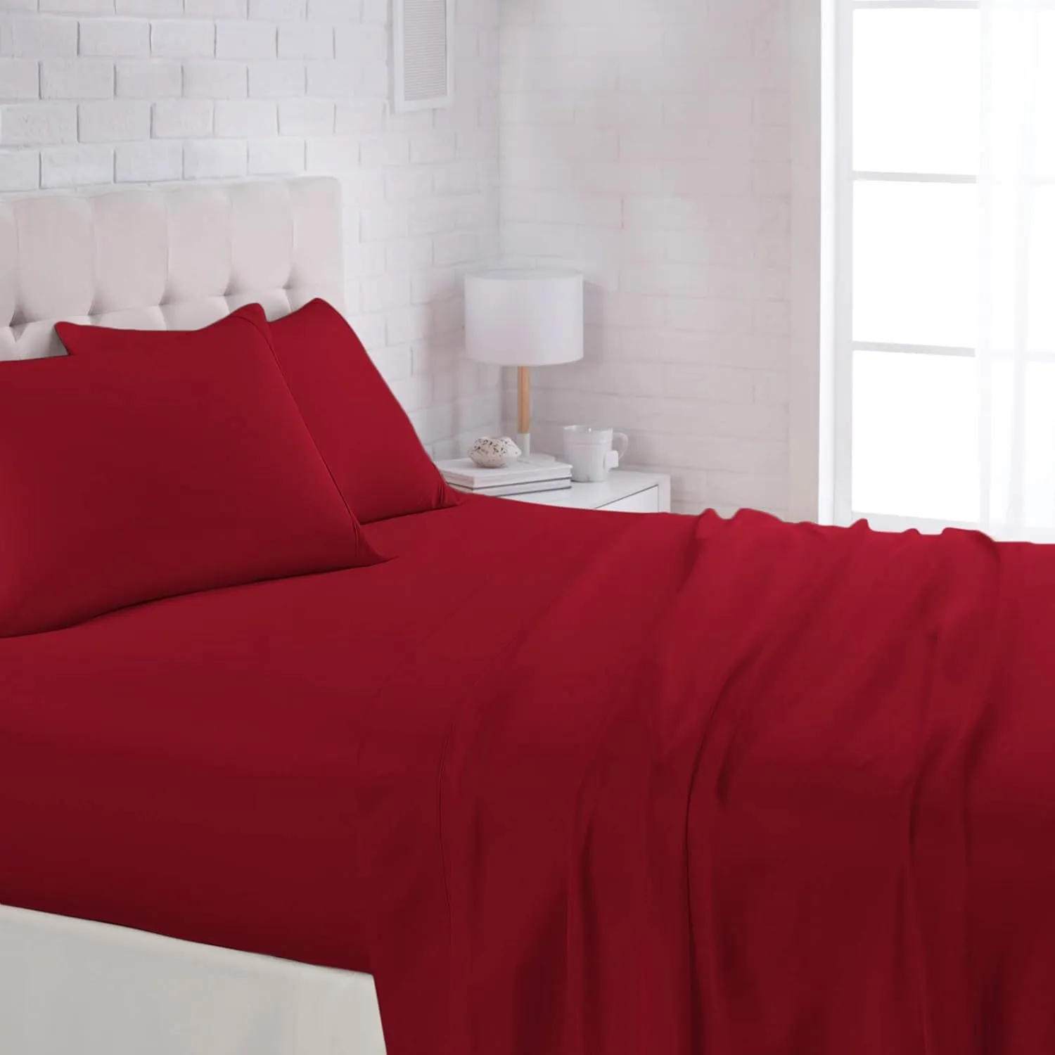 Emperor King Bed in a Bag 1000 Thread Count 7 Piece Burgundy Comforter Set with Sheets (Comforter   Flat   Fitted 16 Inches   4 Pillowcases) 500 GSM All Season Bedding Sets