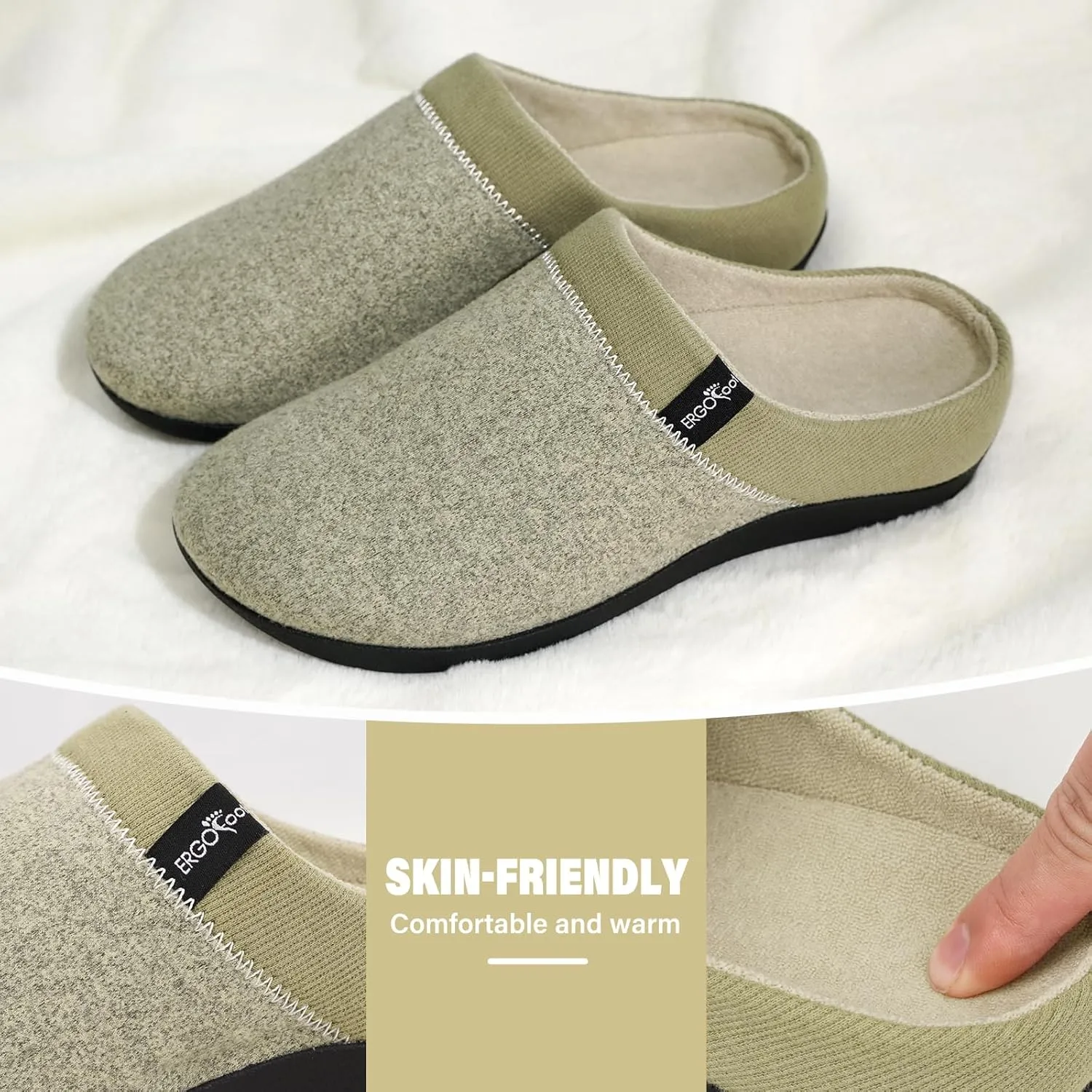 ERGOfoot Orthotic Slippers with Arch Support, Ideal for Plantar Fasciitis, Flat Feet, Heel Pain Relief, Slip on Clog Indoor Outdoor House Shoes with Anti-Skid Rubber Sole