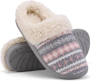 Evshine Warm Knit House Slippers for Women Comfy Fleece Lined Winter Slippers with Memory Foam and Indoor Outdoor Soles