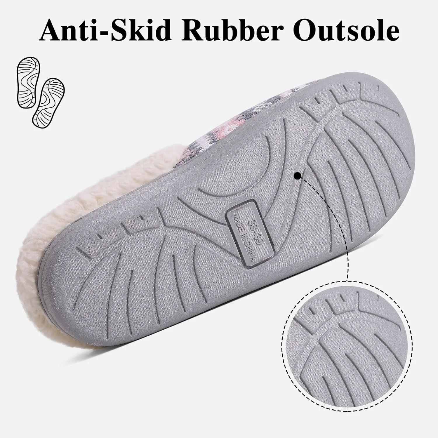 Evshine Warm Knit House Slippers for Women Comfy Fleece Lined Winter Slippers with Memory Foam and Indoor Outdoor Soles