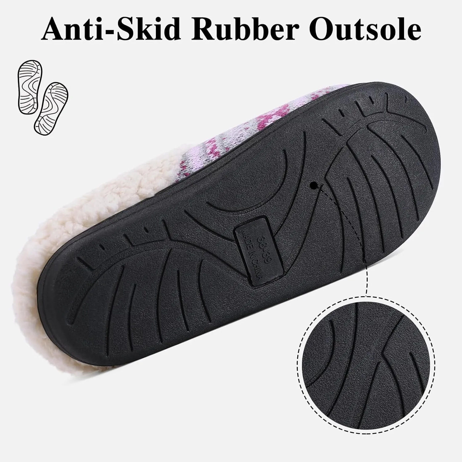 Evshine Warm Knit House Slippers for Women Comfy Fleece Lined Winter Slippers with Memory Foam and Indoor Outdoor Soles