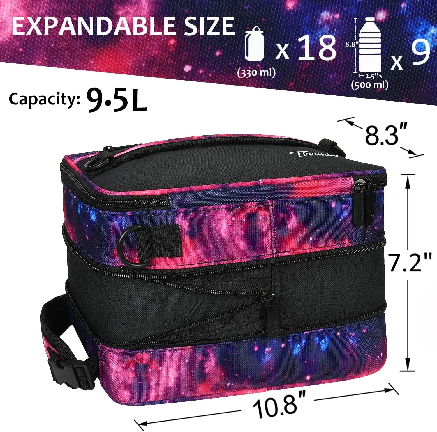 Expandable Insulated Lunch Bag, Leakproof Flat Lunch Cooler Tote with Shoulder Strap for Men and Women, Suitable for Work & Office by Tirrinia, Starlight