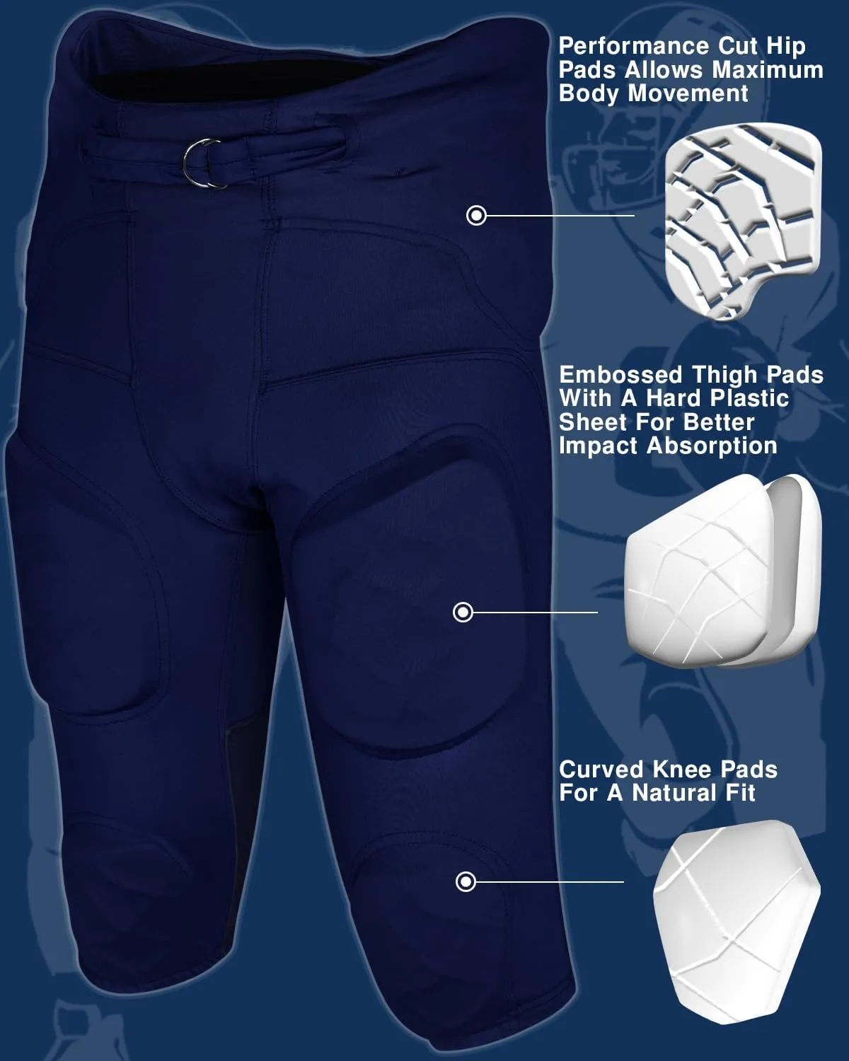 Exxact Sports Gladiator Mens Integrated Football Pants with Built-in Pads, Lightweight Ultra Flex Football Practice Pants