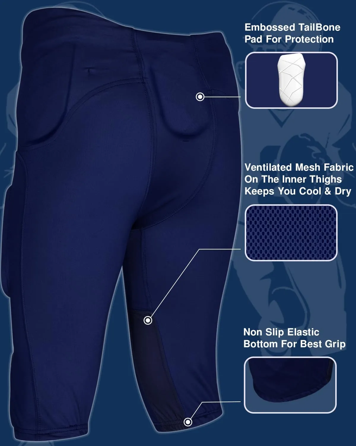 Exxact Sports Gladiator Mens Integrated Football Pants with Built-in Pads, Lightweight Ultra Flex Football Practice Pants