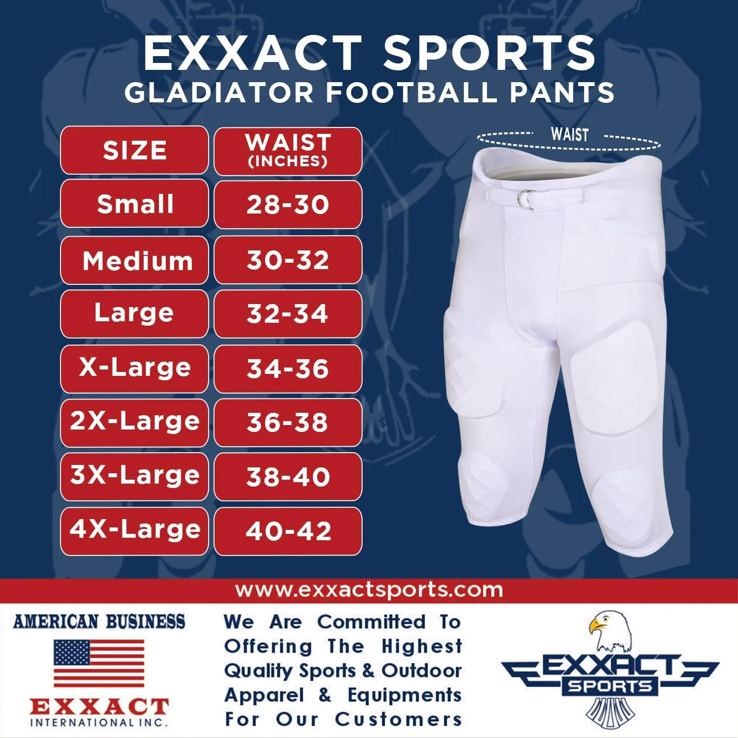 Exxact Sports Gladiator Mens Integrated Football Pants with Built-in Pads, Lightweight Ultra Flex Football Practice Pants