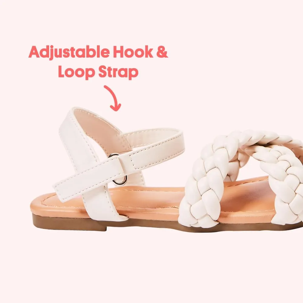 FabKids Girls Braided Open Toe Ankle Strap Flat Lightly Padded Sandals Summer Holiday Party Dress Shoes for Toddler Little Kid Big Kid