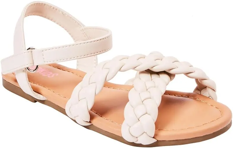 FabKids Girls Braided Open Toe Ankle Strap Flat Lightly Padded Sandals Summer Holiday Party Dress Shoes for Toddler Little Kid Big Kid