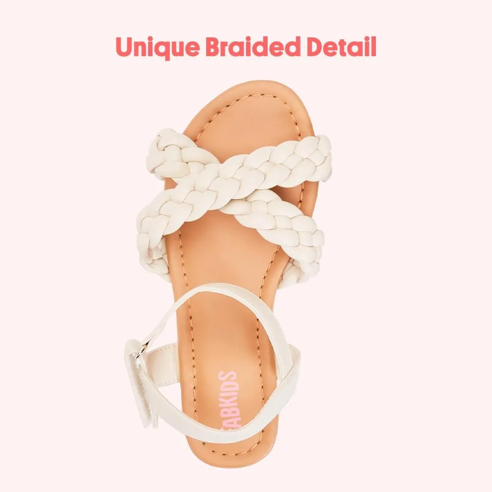 FabKids Girls Braided Open Toe Ankle Strap Flat Lightly Padded Sandals Summer Holiday Party Dress Shoes for Toddler Little Kid Big Kid